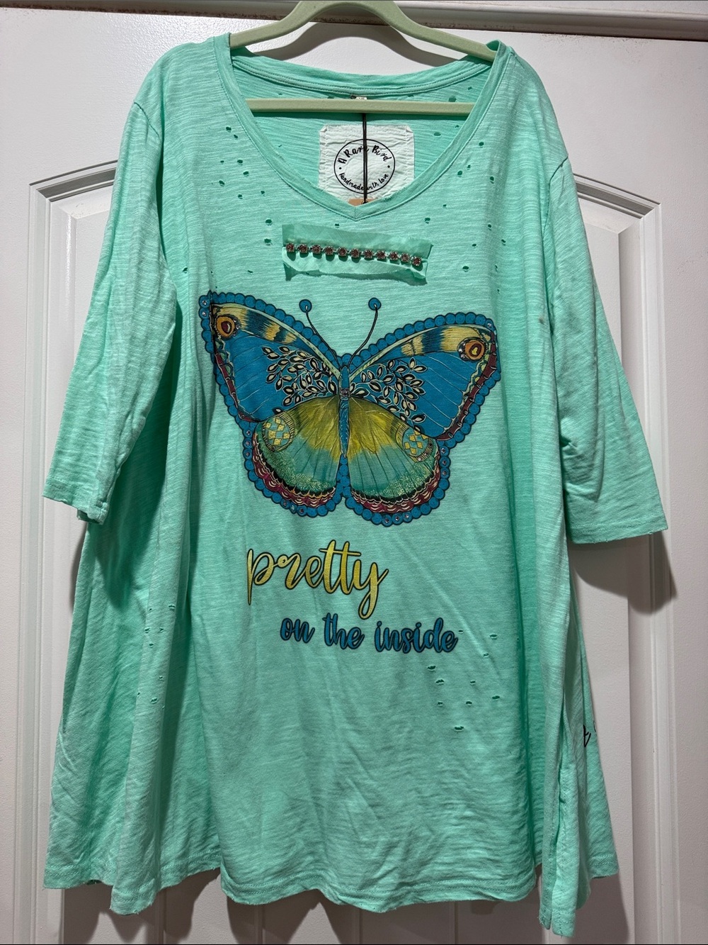 Mint Green Butterfly Graphic Tunic Top